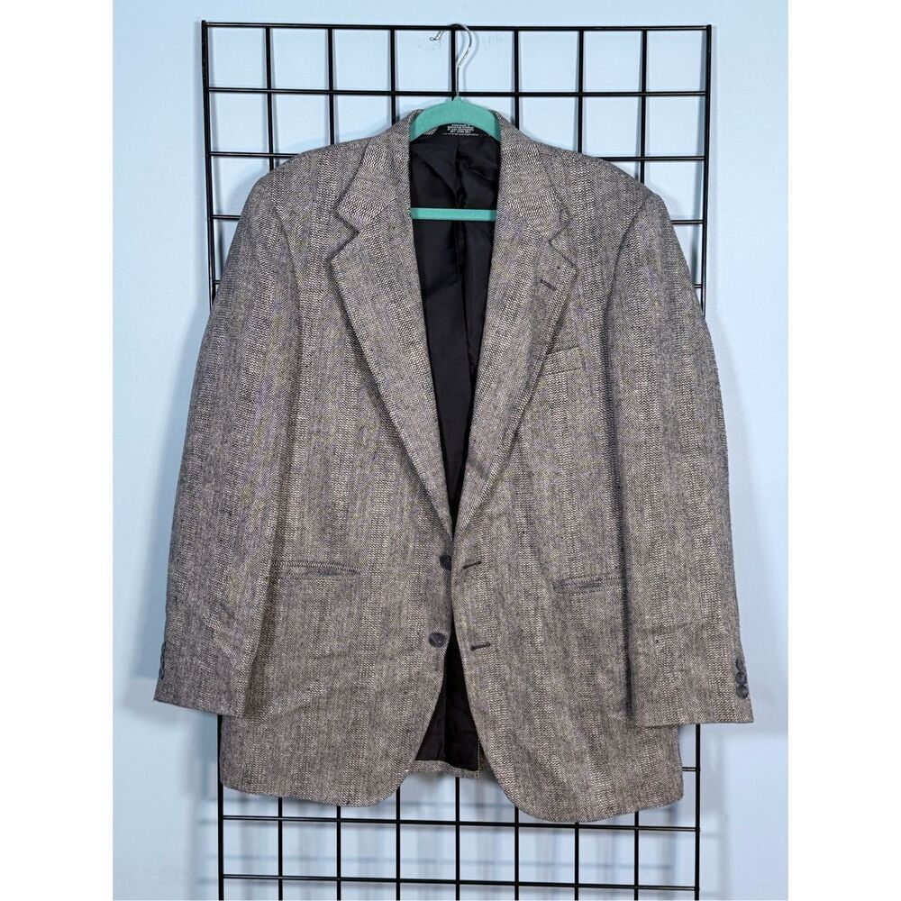 Haggar Imperial Gentlemen Fit Blazer Sports Coat Mens 40L Grey Tweed Herringbone